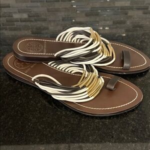 Tory Burch Black and White Sandals with Criss-Cross Design